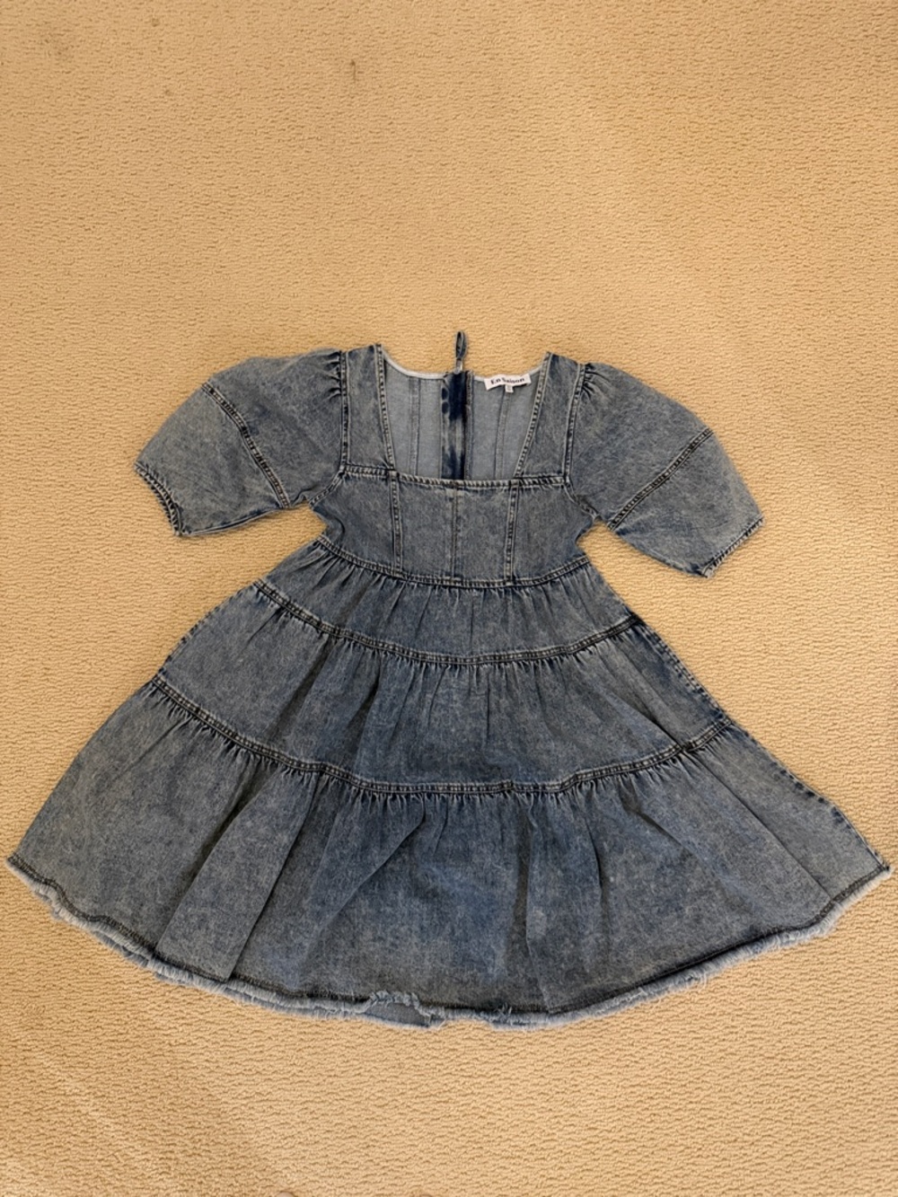 En Saison Washed Denim Tiered Mini Dress - Blue